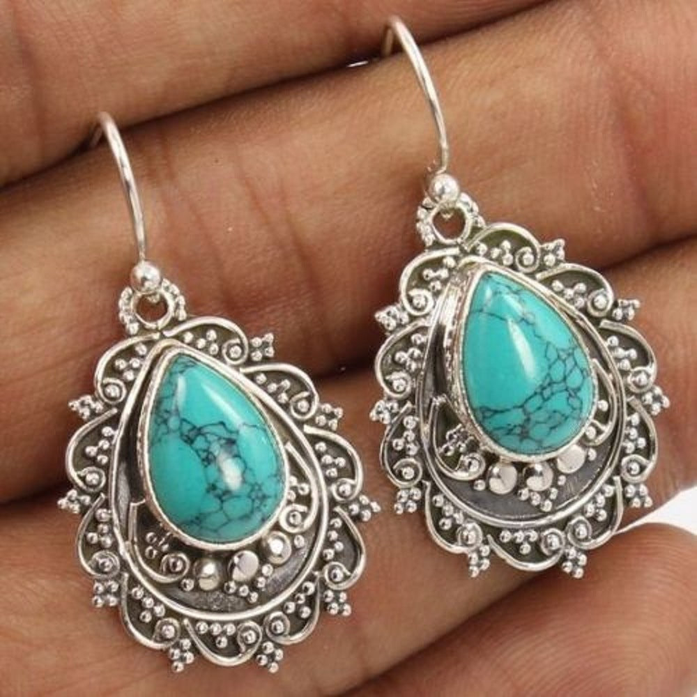 Artificial Turquoise Alloy Teardrop Dangle Earrings Turquoise One Size