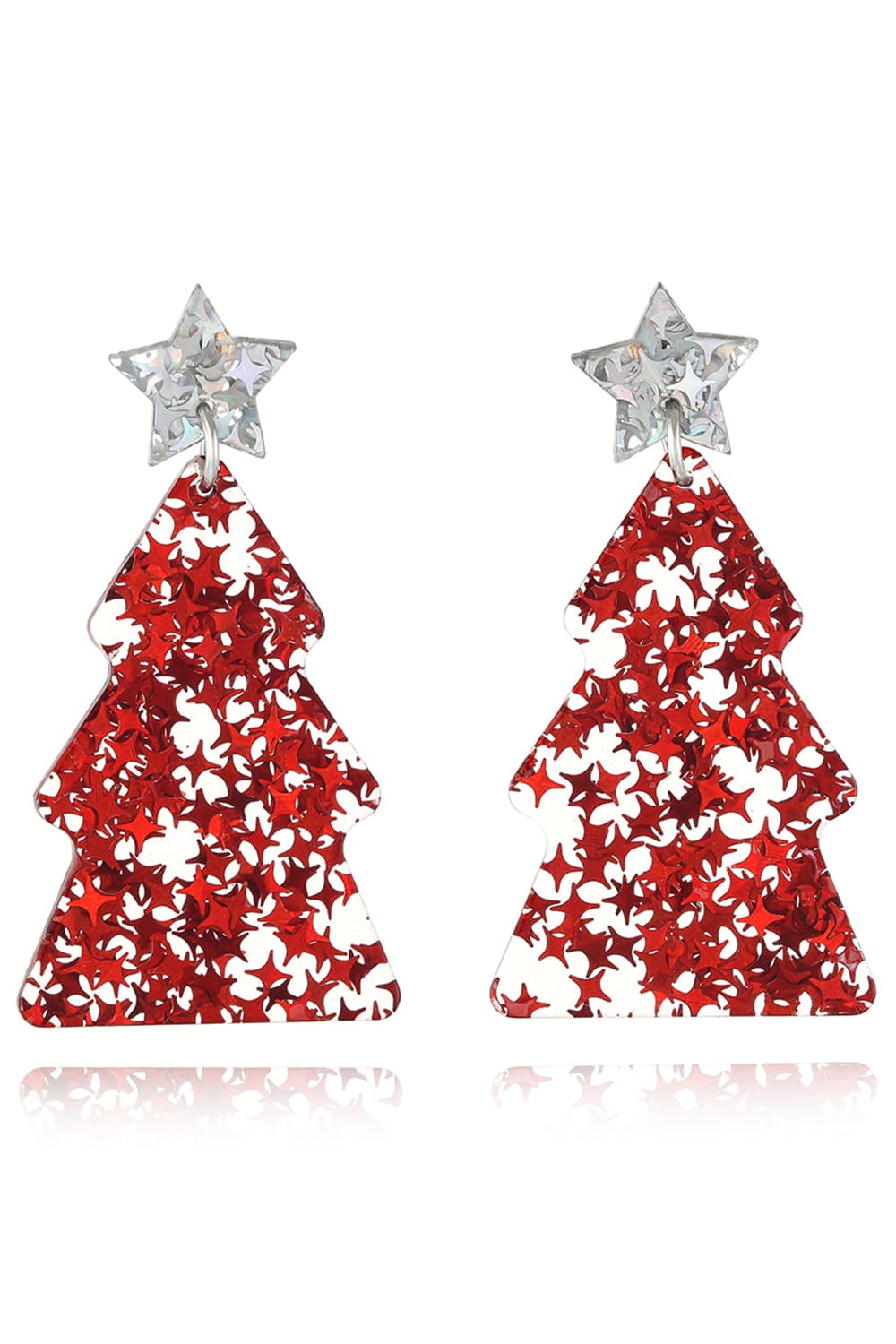 Christmas Tree Acrylic Earrings Red Style A One Size