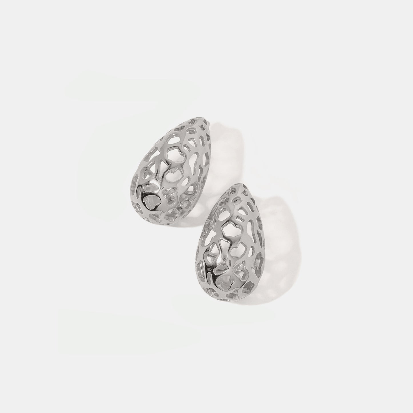 Stainless Steel Teardrop Hollowed Earrings Silver One Size