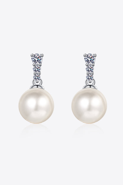 Moissanite Pearl Drop Earrings Silver One Size