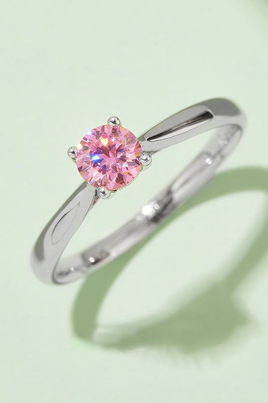Moissanite Contrast 925 Sterling Silver Solitaire Ring Hot Pink