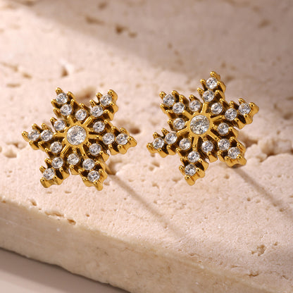 Stainless Steel Snowflake Stud Earrings White One Size