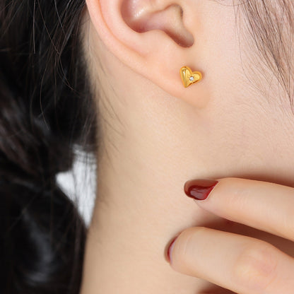 Titanium Steel Zircon Heart Stud Earrings Gold One Size