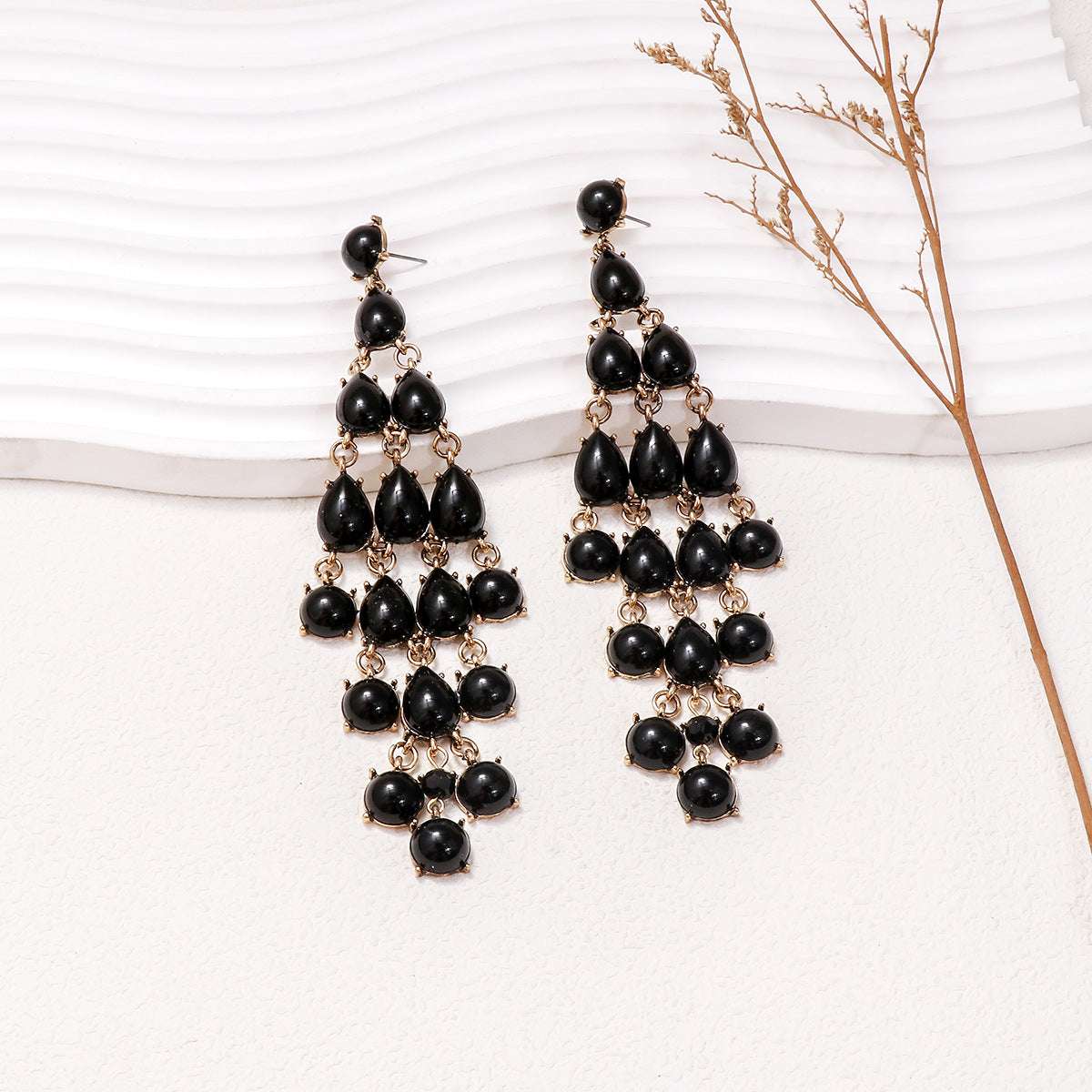 Alloy & Rhinestone Teardrop Earrings Black One Size