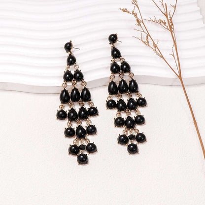 Alloy & Rhinestone Teardrop Earrings Black One Size