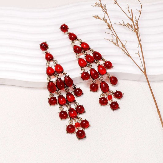 Alloy & Rhinestone Teardrop Earrings Deep Red One Size