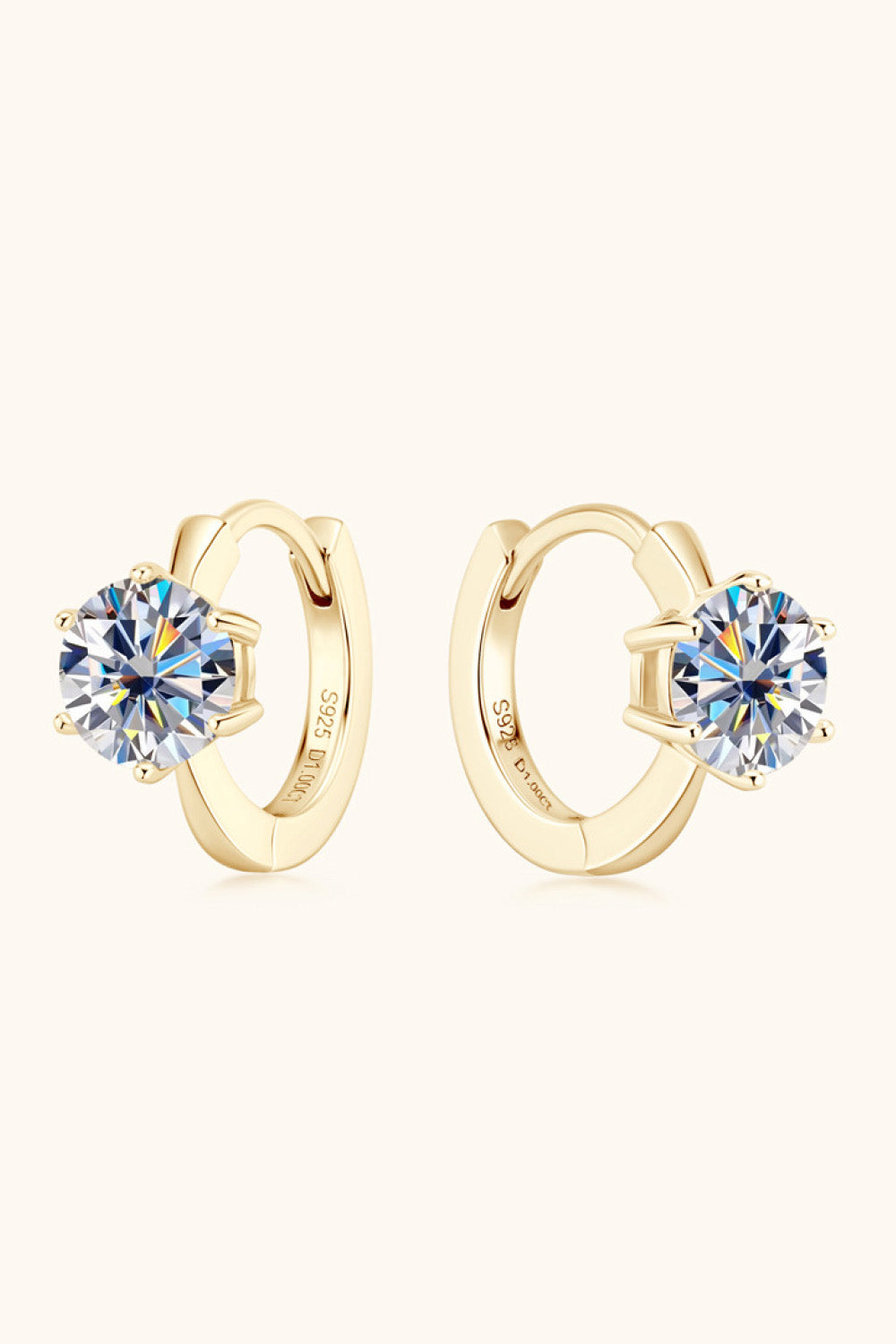 2 Carat Moissanite 925 Sterling Silver Huggie Earrings Gold One Size