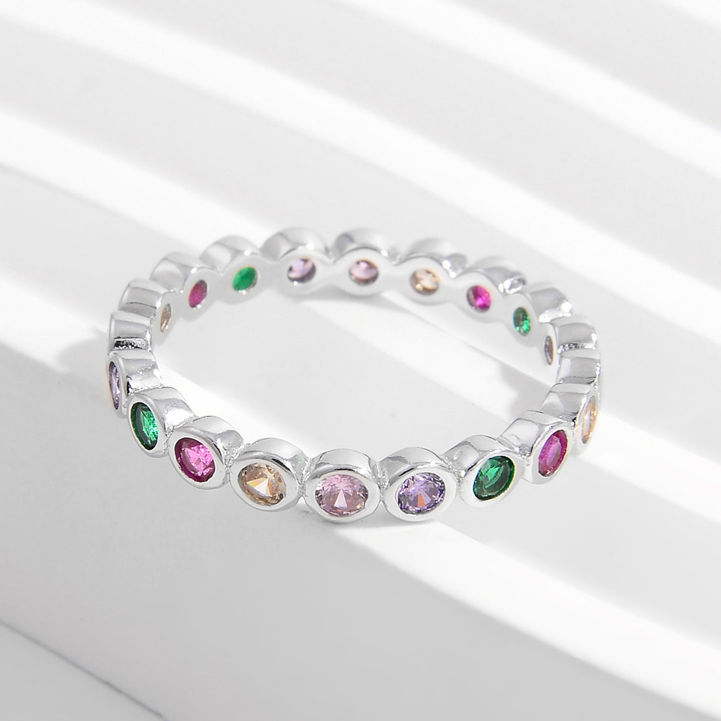 925 Sterling Silver Contrast Zircon Ring Silver
