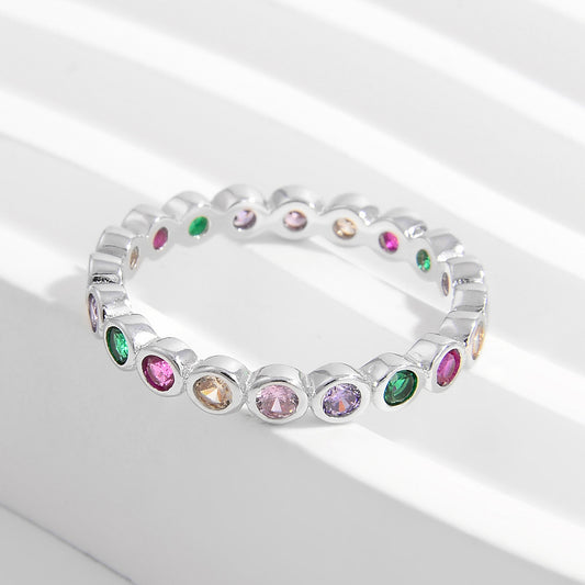 925 Sterling Silver Contrast Zircon Ring Silver