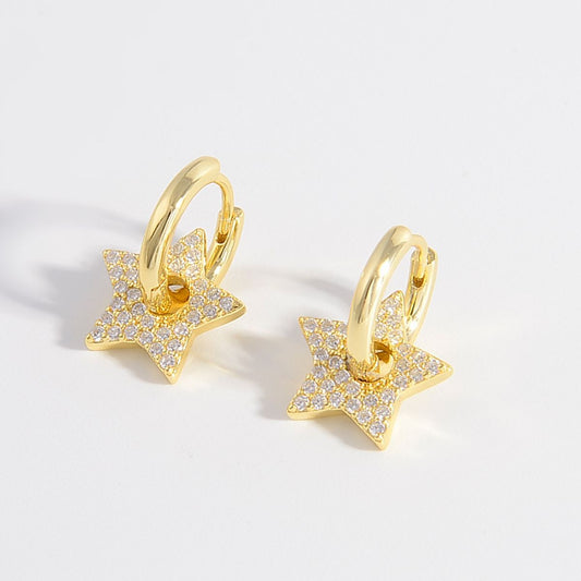925 Sterling Silver Zircon Star Earrings Gold One Size