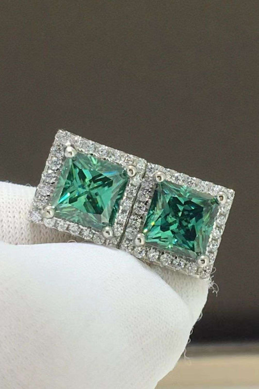 2 Carat Moissanite Square Stud Earrings Green One Size