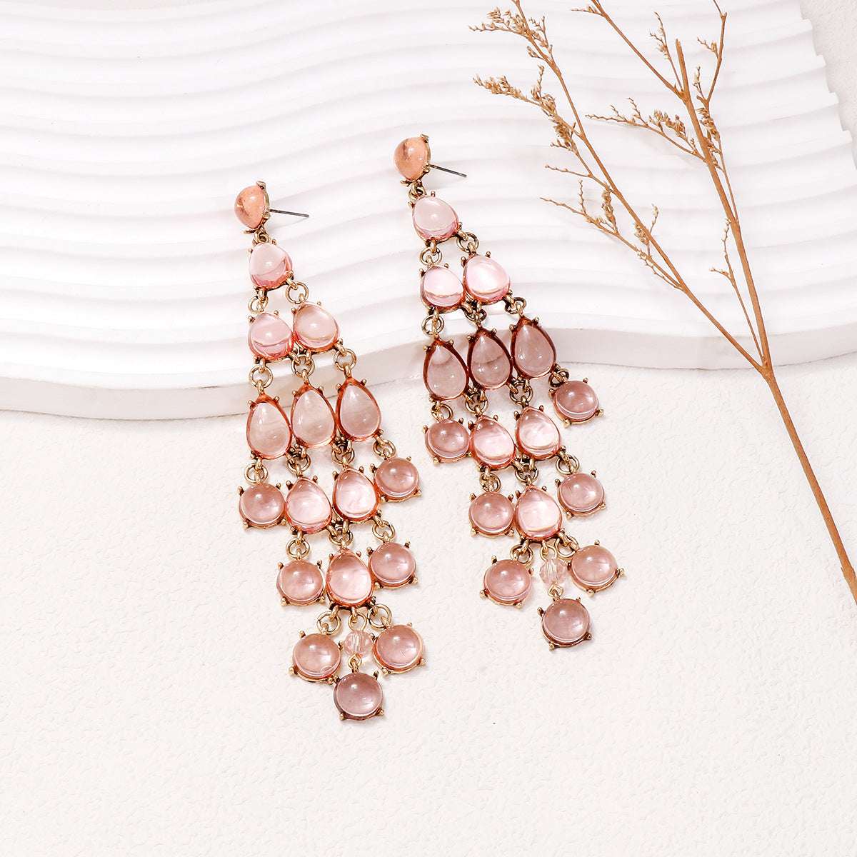 Alloy & Rhinestone Teardrop Earrings Blush Pink One Size
