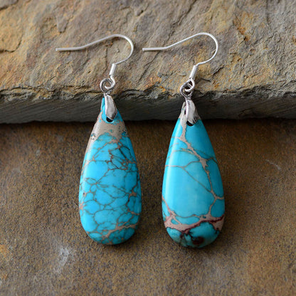 Natural Stone Copper Teardrop Earrings Sky Blue One Size