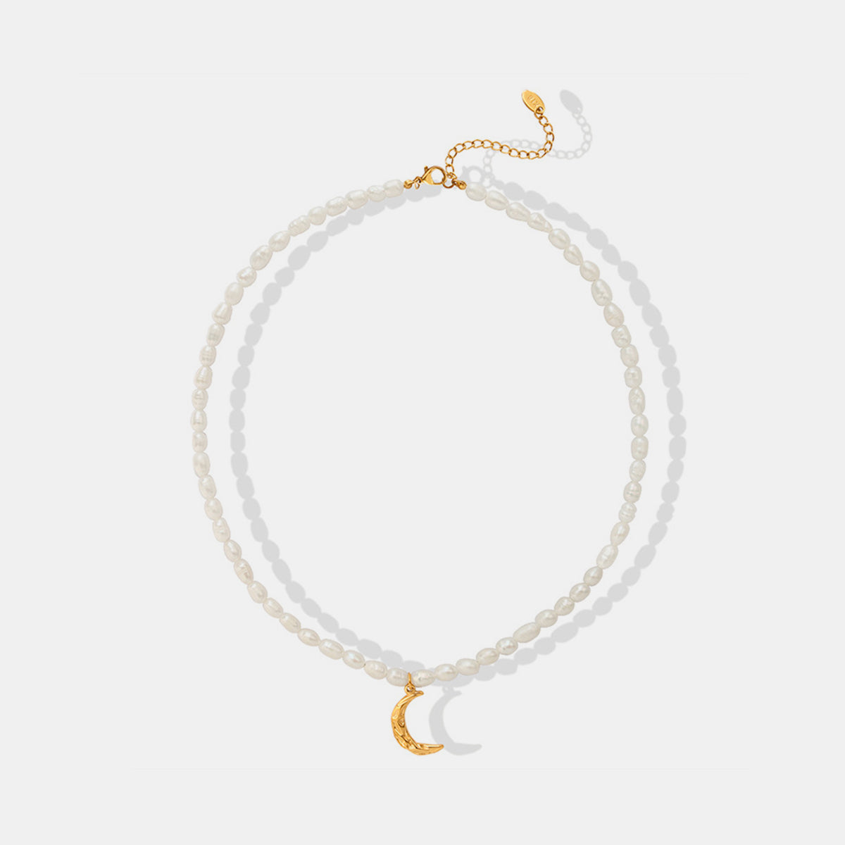 Pearl Titanium Steel Moon Shape Pendant Necklace Gold One Size