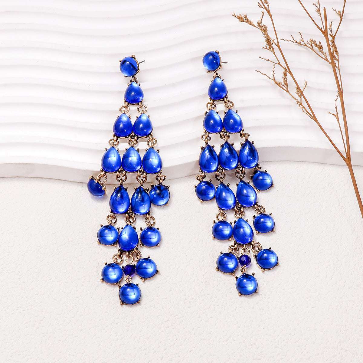 Alloy & Rhinestone Teardrop Earrings Blue One Size
