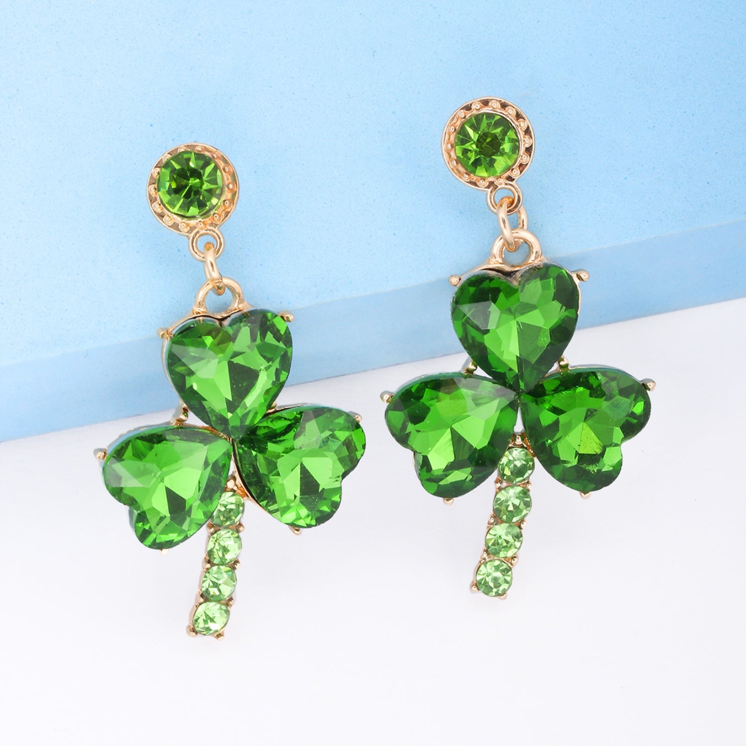 Rhinestone Alloy Lucky Clover Dangle Earrings Green One Size