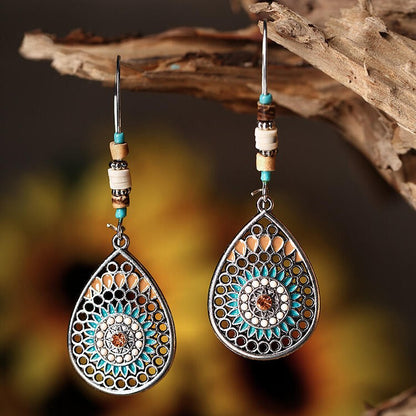 Alloy Oil Drip Beaded Teardrop Earrings Copper One Size