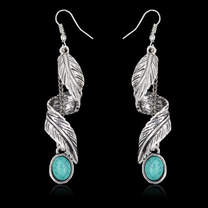Alloy Leaf Artificial Turquoise Earrings Silver One Size
