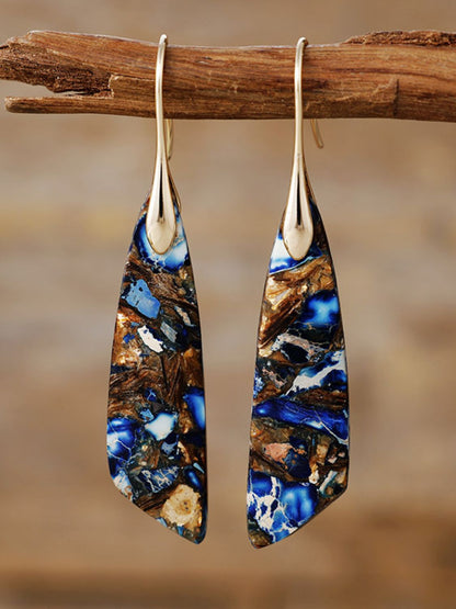 Geometrical Shape Dangle Earrings Brown Gold One Size