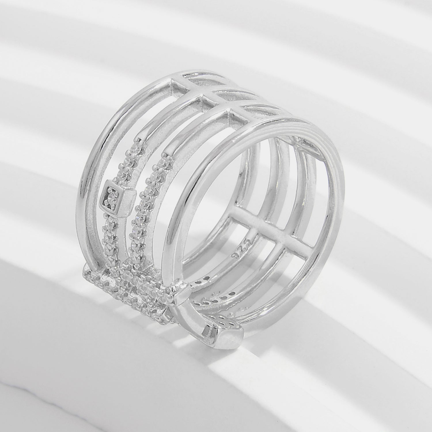 925 Sterling Silver Inlaid Zircon Ring Silver