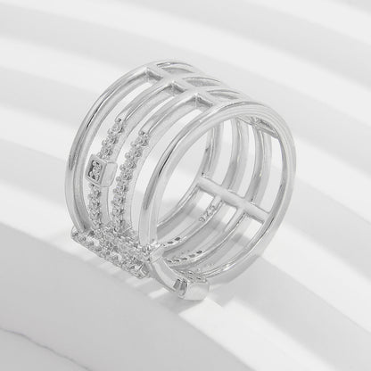 925 Sterling Silver Inlaid Zircon Ring Silver