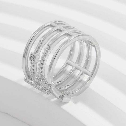 925 Sterling Silver Inlaid Zircon Ring Silver