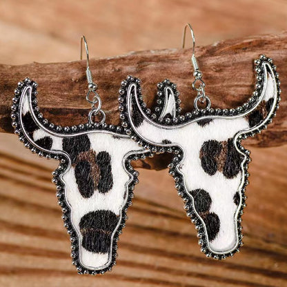 Alloy Animal Print Cow Head Earrings Cow Print One Size