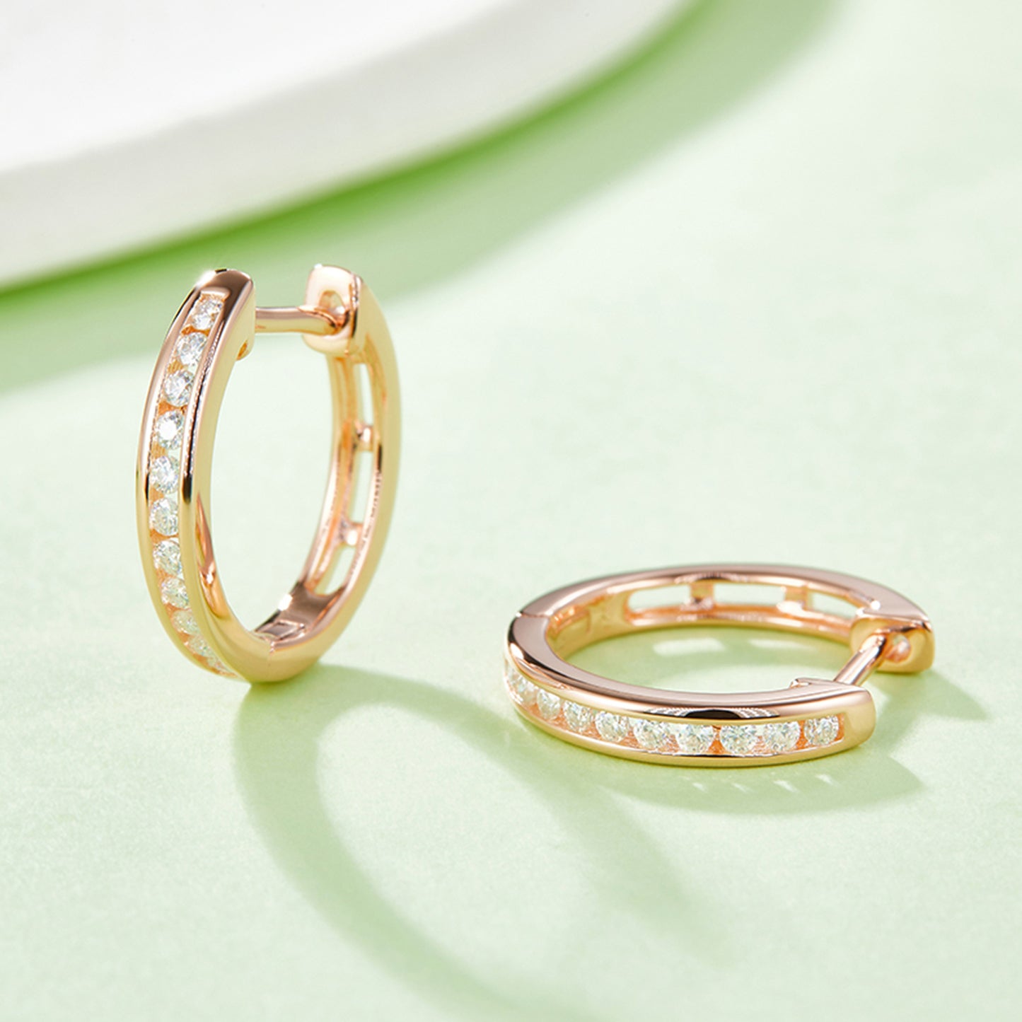 Moissanite 925 Sterling Silver Huggie Earrings Rose Gold One Size