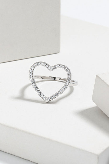 925 Sterling Silver Inlaid Zircon Heart Ring Silver