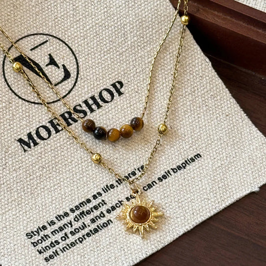 Tiger's Eye Copper Double Layered Necklace Brown One Size