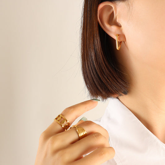 Titanium Steel Geometric Huggie Earrings Gold Sharp Triangle One Size