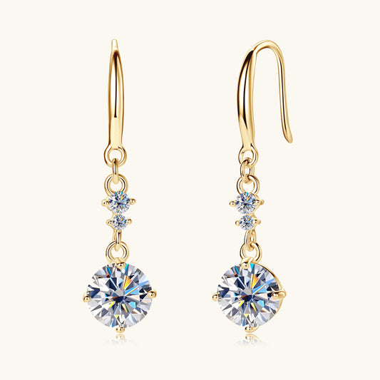 2 Carat Moissanite 925 Sterling Silver Earrings Gold One Size