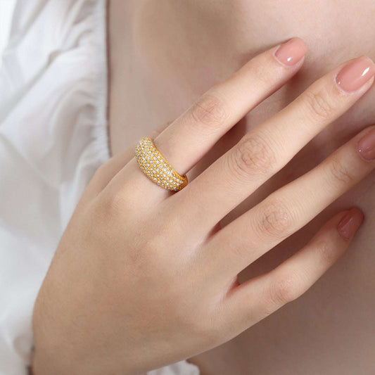 Czech Diamond Titanium Steel Ring Gold