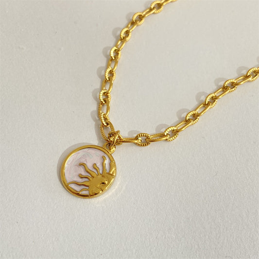 Titanium Steel Sun & Moon Necklace Sun One Size