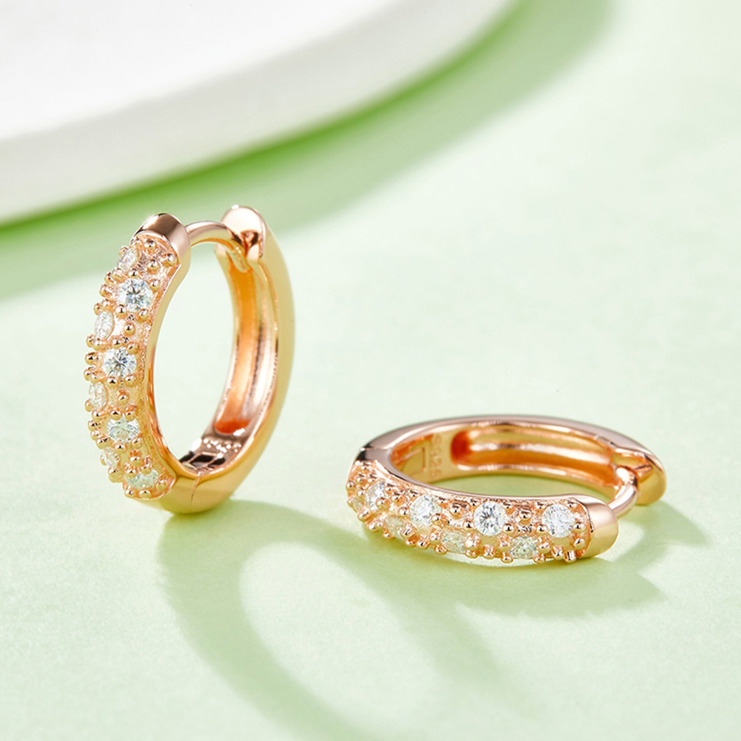Moissanite 925 Sterling Silver Huggie Earrings Rose Gold One Size