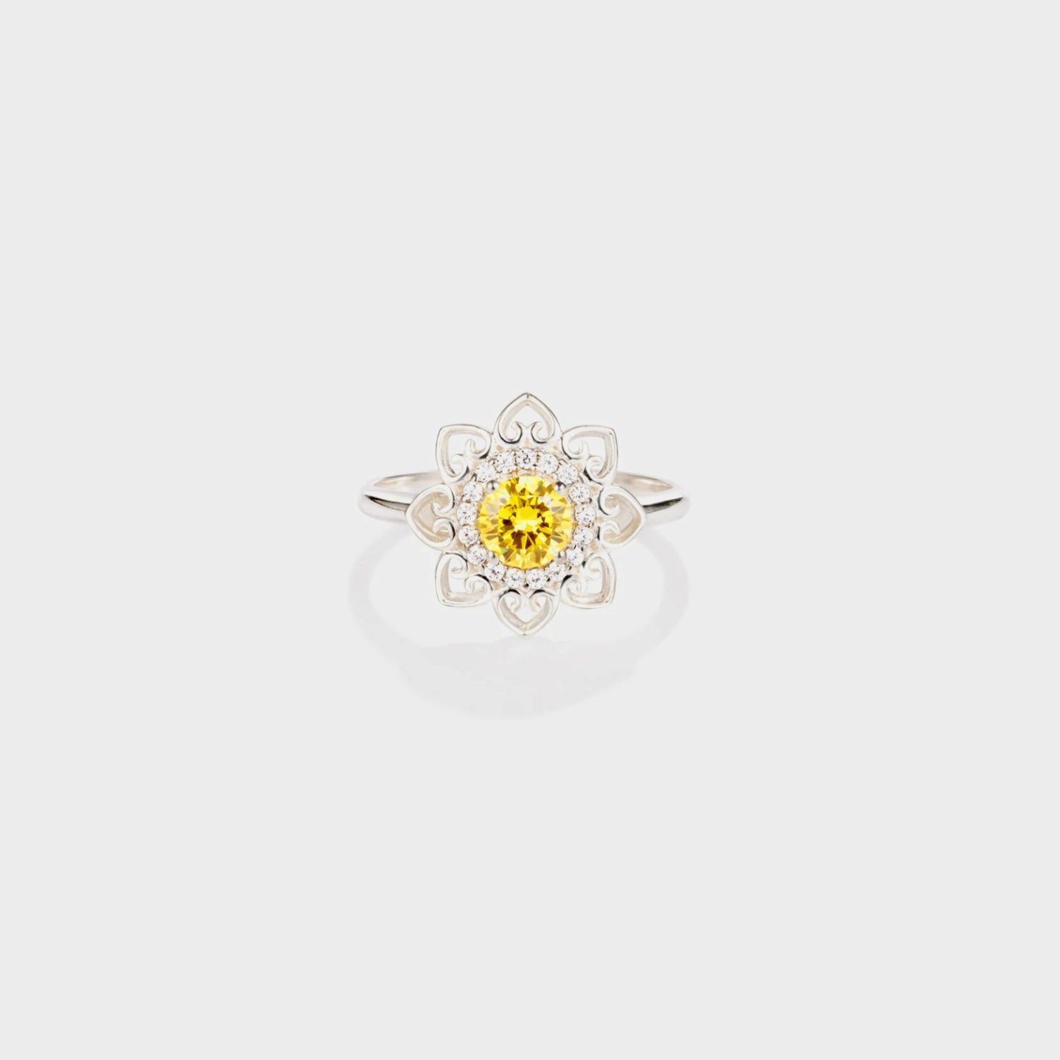 Flower Shape Zircon Platinum-Plated 925 Sterling Silver Ring Silver