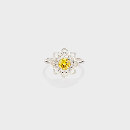 Flower Shape Zircon Platinum-Plated 925 Sterling Silver Ring Silver