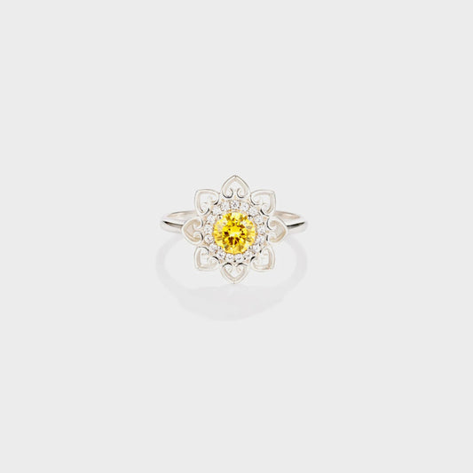 Flower Shape Zircon Platinum-Plated 925 Sterling Silver Ring Silver
