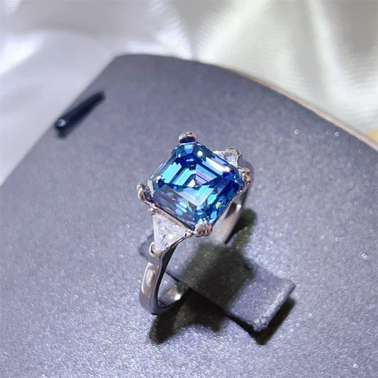 2 Carat Moissanite 925 Sterling Silver Ring Blue