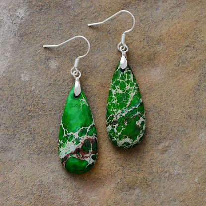 Natural Stone Copper Teardrop Earrings Green One Size