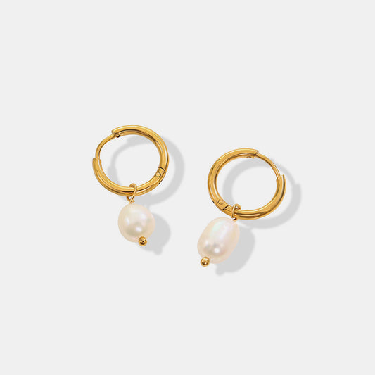 Gold-Plated Titanium Steel Pearl Earrings Gold One Size