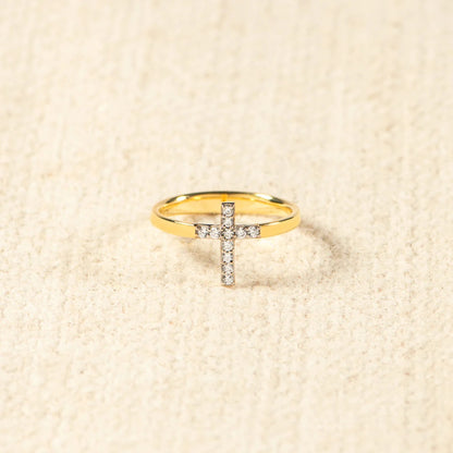 925 Sterling Silver Inlaid Zircon Cross Ring Gold