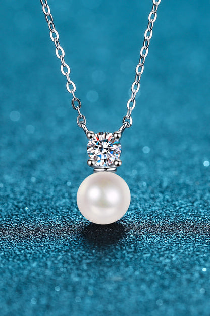 925 Sterling Silver Freshwater Pearl Moissanite Necklace Silver Pearl One Size