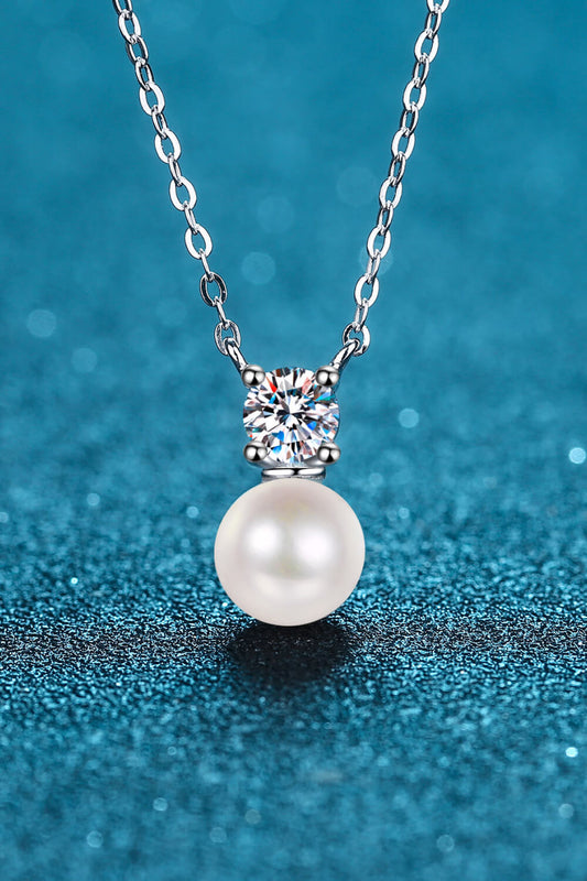 925 Sterling Silver Freshwater Pearl Moissanite Necklace Silver Pearl One Size