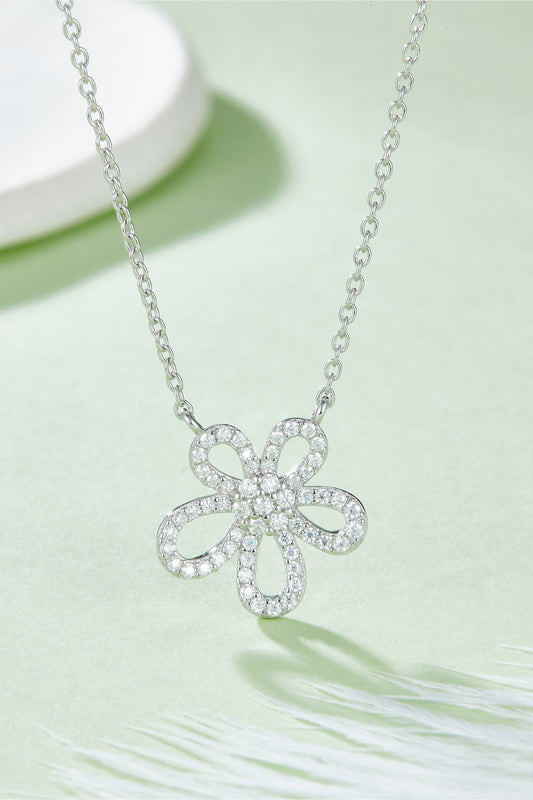 Moissanite Flower Pendant 925 Sterling Silver Necklace Silver One Size