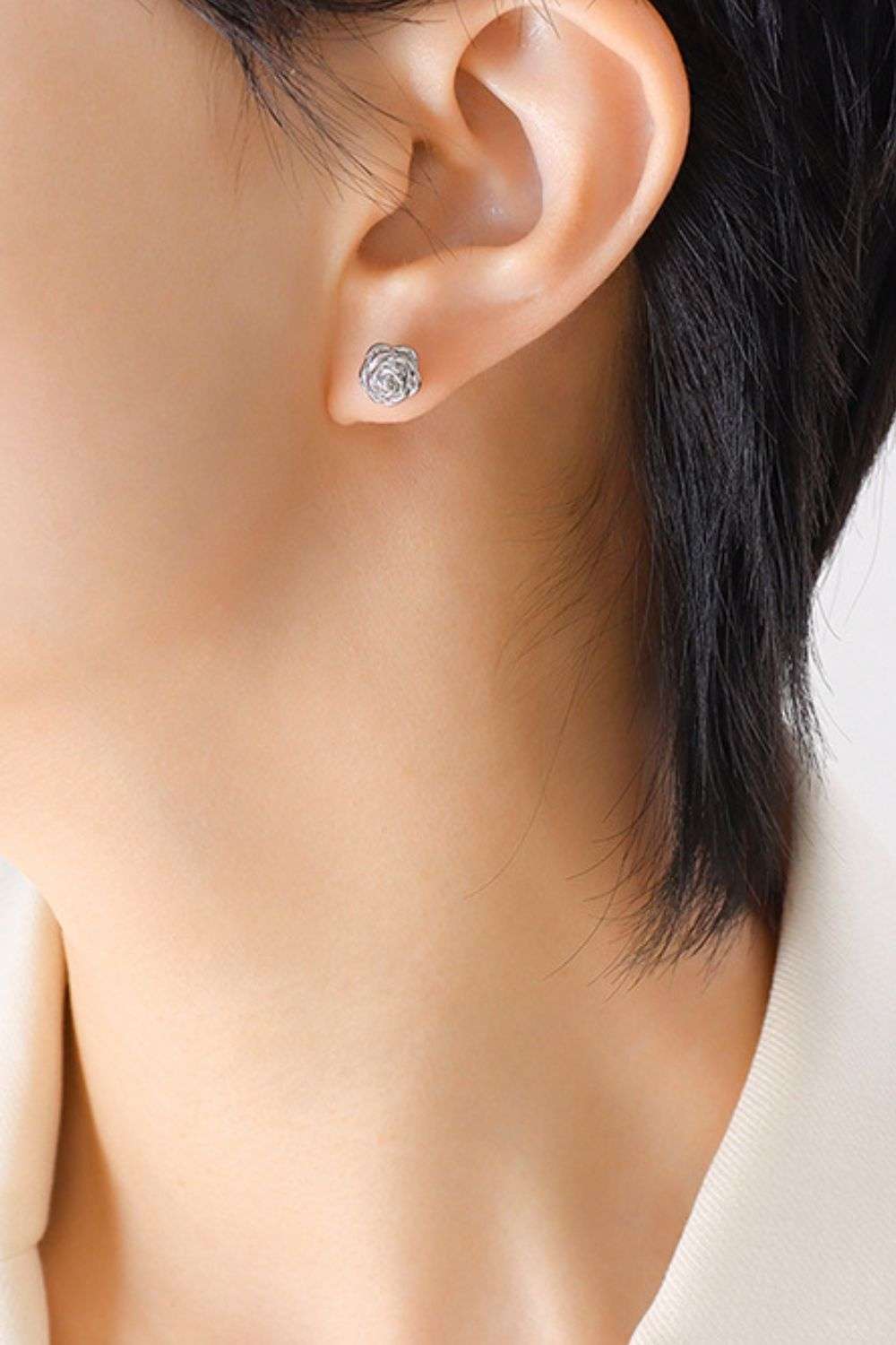 Titanium Steel Flower Stud Earrings Silver One Size