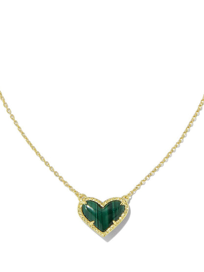 Heart Pendant Necklace Dark Green One Size