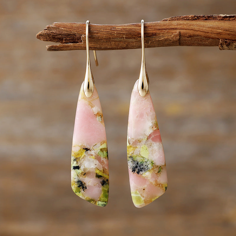 Geometrical Shape Dangle Earrings Pink Gold One Size