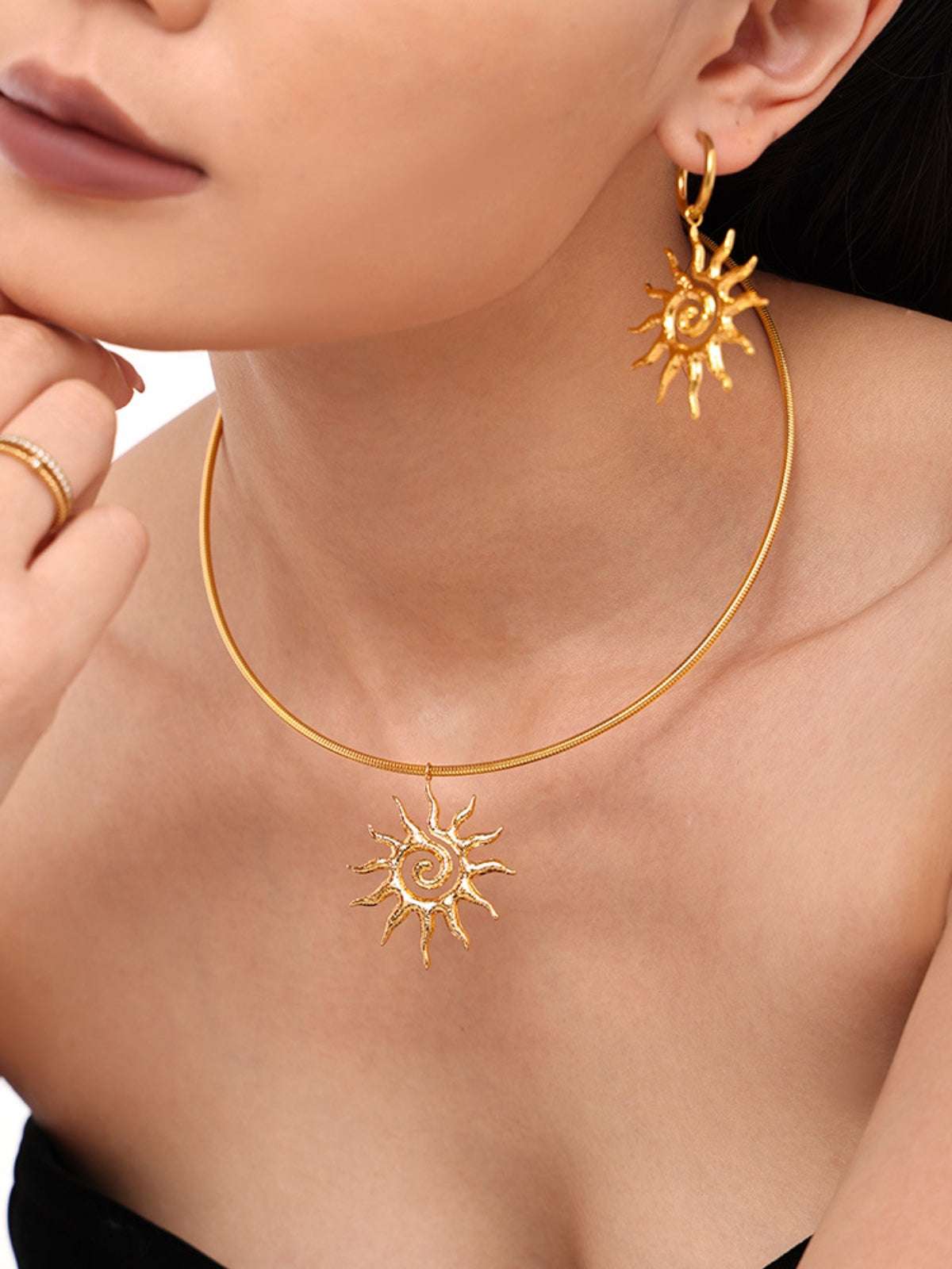 18K Gold-Plated Sun Necklace and Earrings 2 Piece Jewelry Set Gold One Size