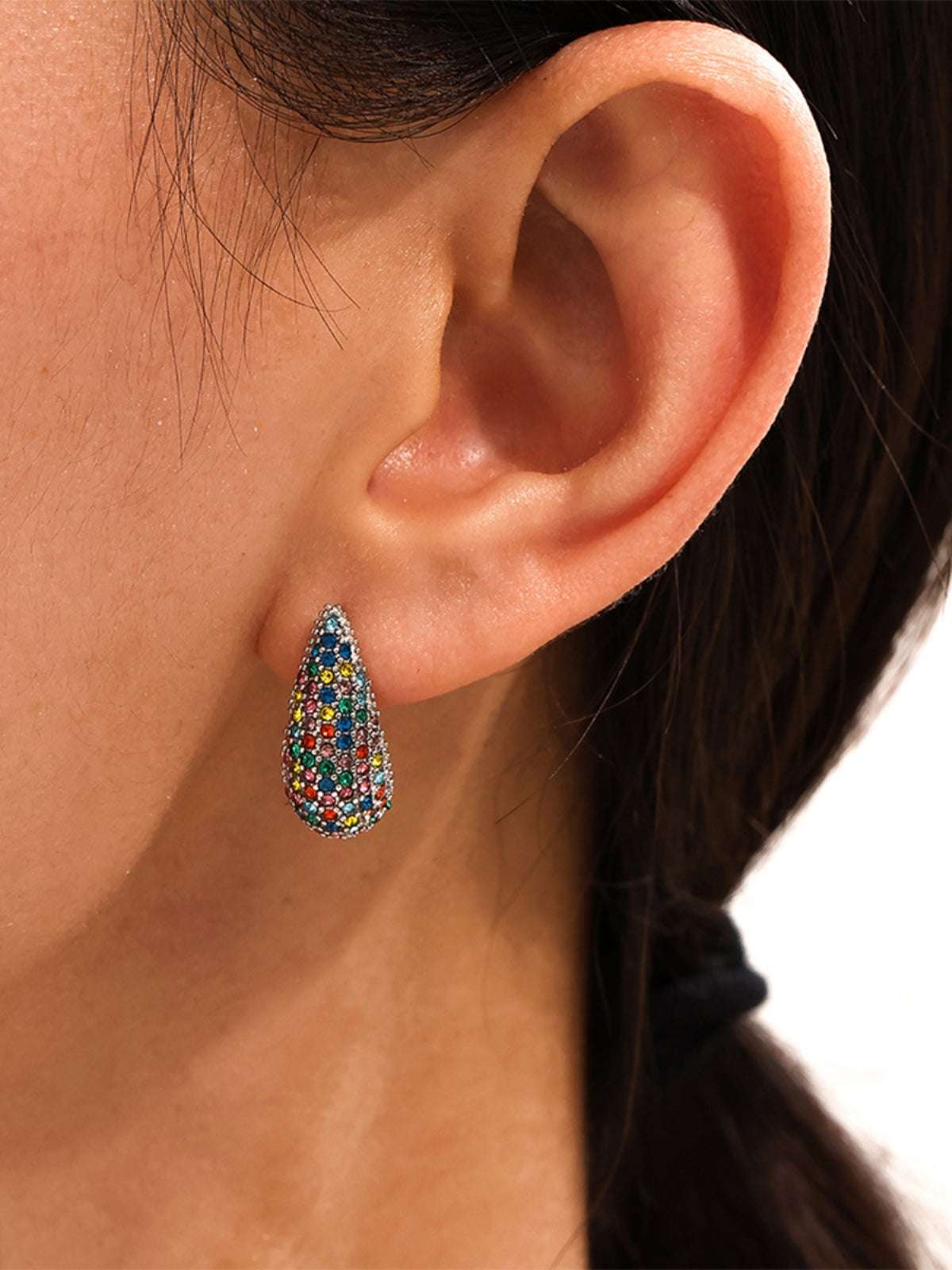 Stainless Steel Inlaid Zircon Teardrop Earrings Multicolor( silver) One Size